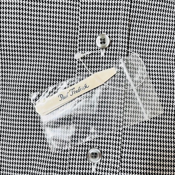 Paul Fredrick Houndstooth Black Dress Shirt 16-32 Imperial 100’s 2 Ply Cotton Do - Picture 5 of 5